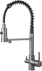 3 viei rubinetto da cucina, rubinetto a 360° di rotazione, rubinetto per vasca da bagno con uscita flessibile, rubinetto da cucina per acqua fredda e calda e filtro (grigio)
