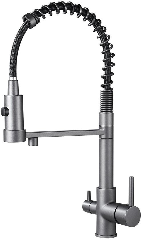 3 viei rubinetto da cucina, rubinetto a 360° di rotazione, rubinetto per vasca da bagno con uscita flessibile, rubinetto da cucina per acqua fredda e calda e filtro (grigio)