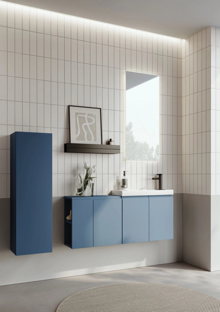 Set mobile lavabo con specchio (2 pezzi) "Ferla 110" - 110 x 22 x 45 cm - Blu opaco