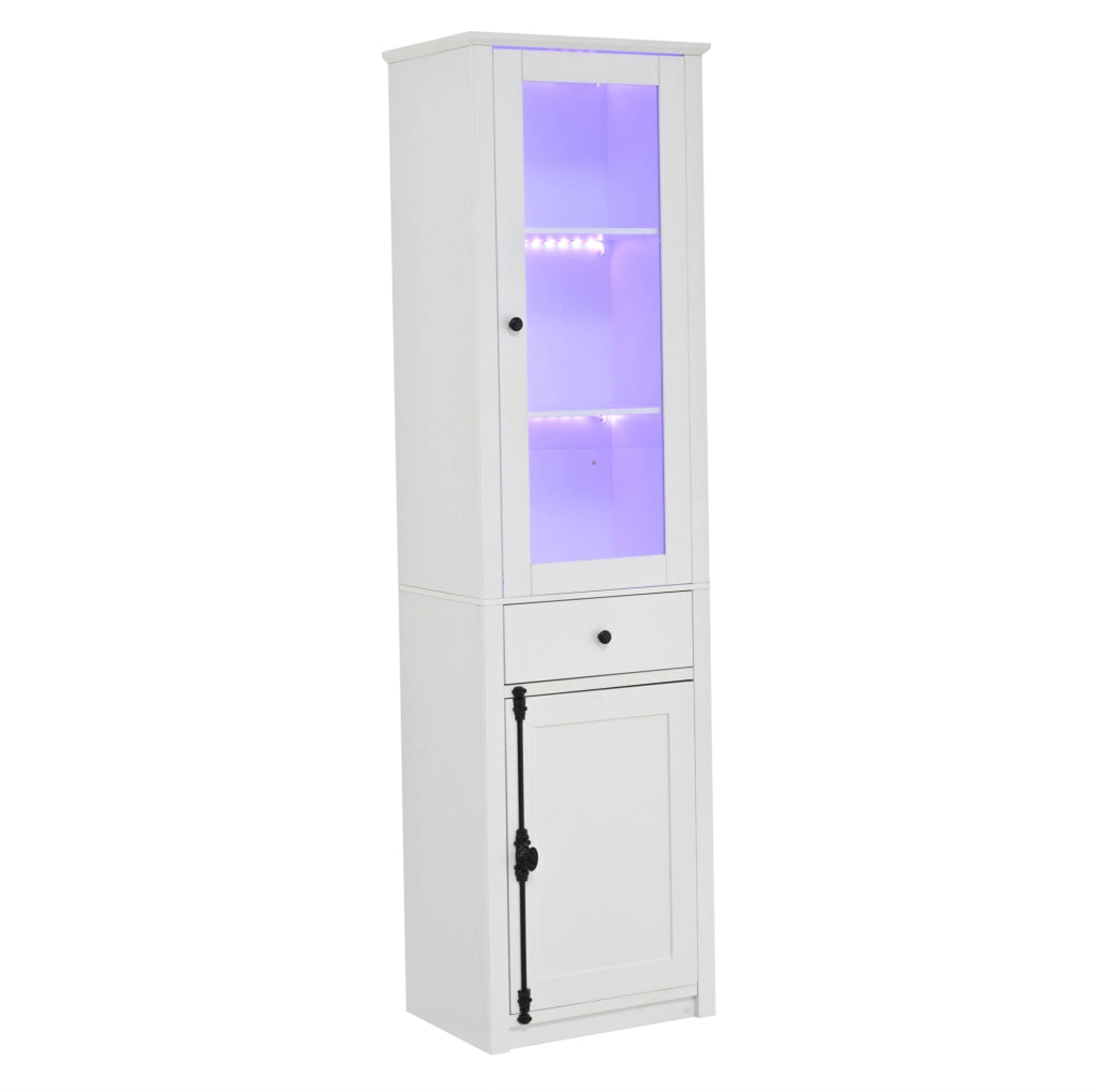 Vetrina alta LED bianca 55x40x200 cm con cassetto