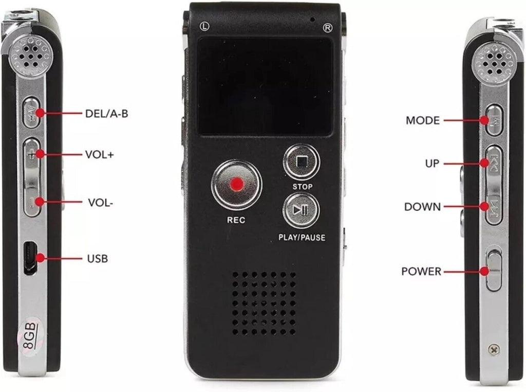 REGISTRATORE VOCALE DIGITALE PORTATILE LETTORE MP3 WAV USB AUDIO 8GB Q-LY77