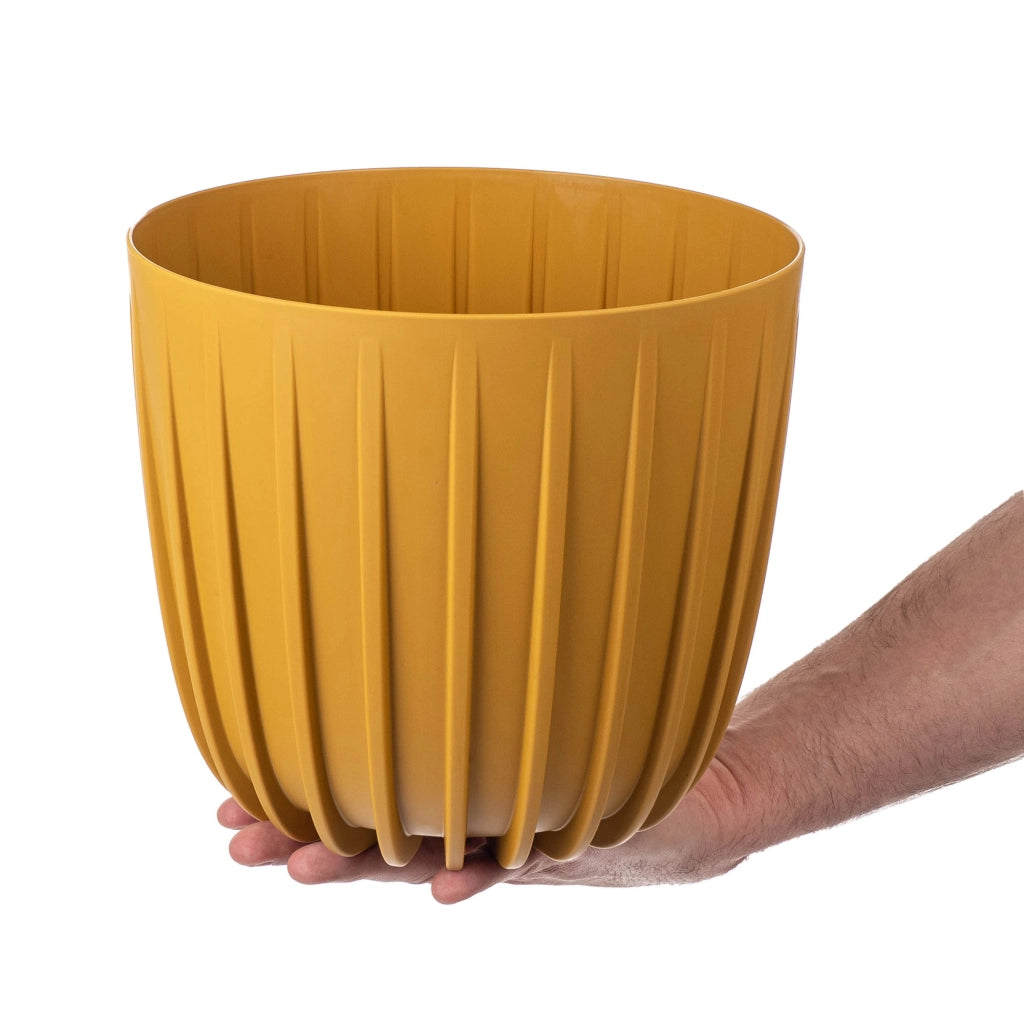 KADAX Vaso da fiori, coprivaso rotondo in plastica da 23,5 cm, colore giallo