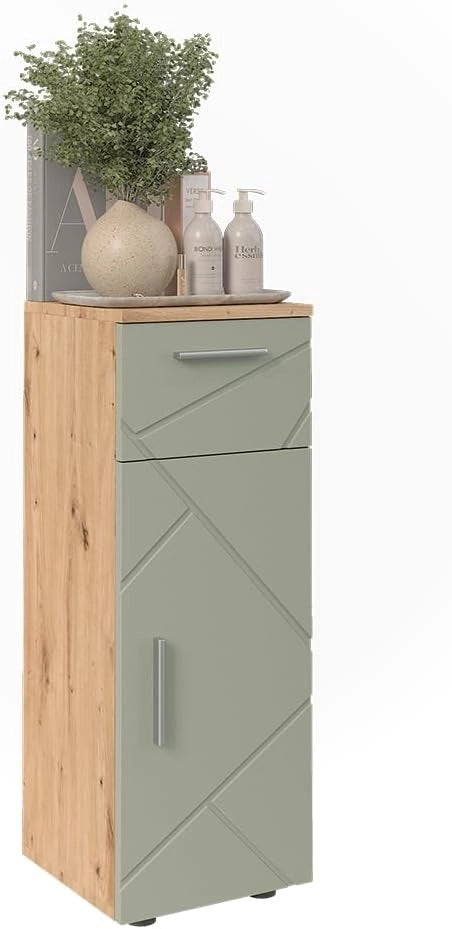 mobiletto bagno Irma, Verde salvia, 30 x 81 cm, per la conservazione in bagno, abbinabile alla serie Irma