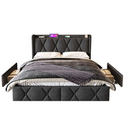 Letto adulto con testiera USB - Xylo - 140x200 cm grigio - 4 cassetti