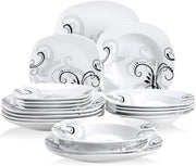 Set da tavola da 18 pezzi per 6 persone - Servizio da tavola in porcellana con piatto per dessert, piatto per zuppa e piatto piatto