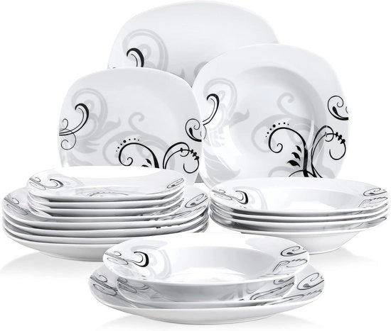Set da tavola da 18 pezzi per 6 persone - Servizio da tavola in porcellana con piatto per dessert, piatto per zuppa e piatto piatto