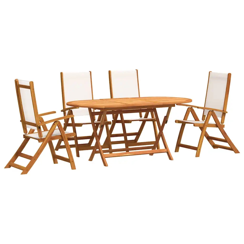 Set Pranzo da Giardino 5pz Legno Massello di Acacia e Textilene