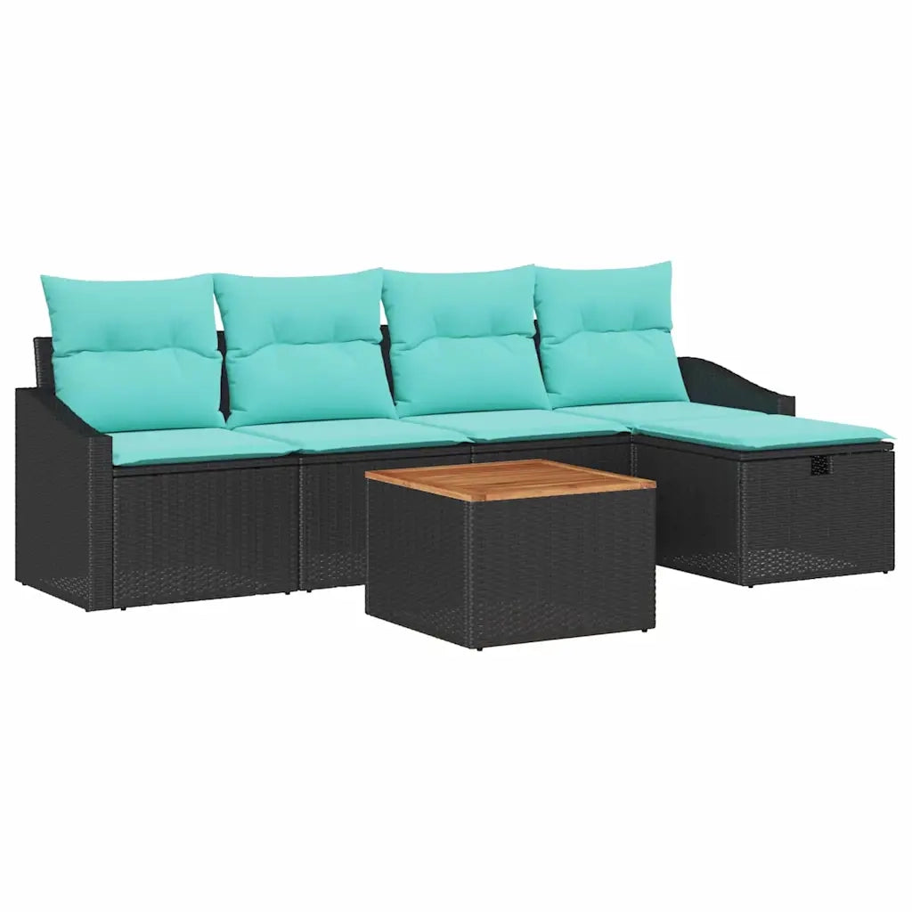 Set Divano da Giardino con cuscino 6 pcs Nero polyrattan