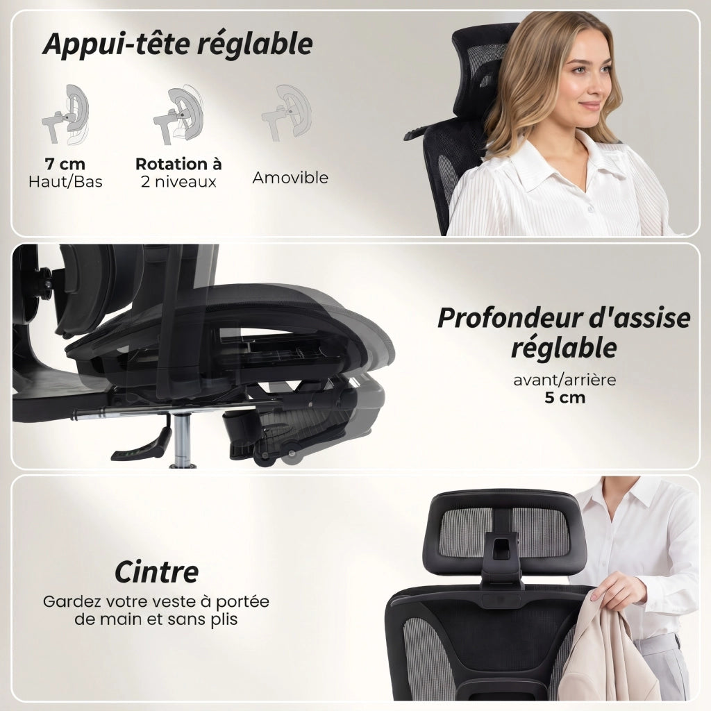 Sedia da Ufficio Ergonomica ¨C Xylo ¨C Braccioli 6D, Poggiatesta e Seduta Regolabili, Nero