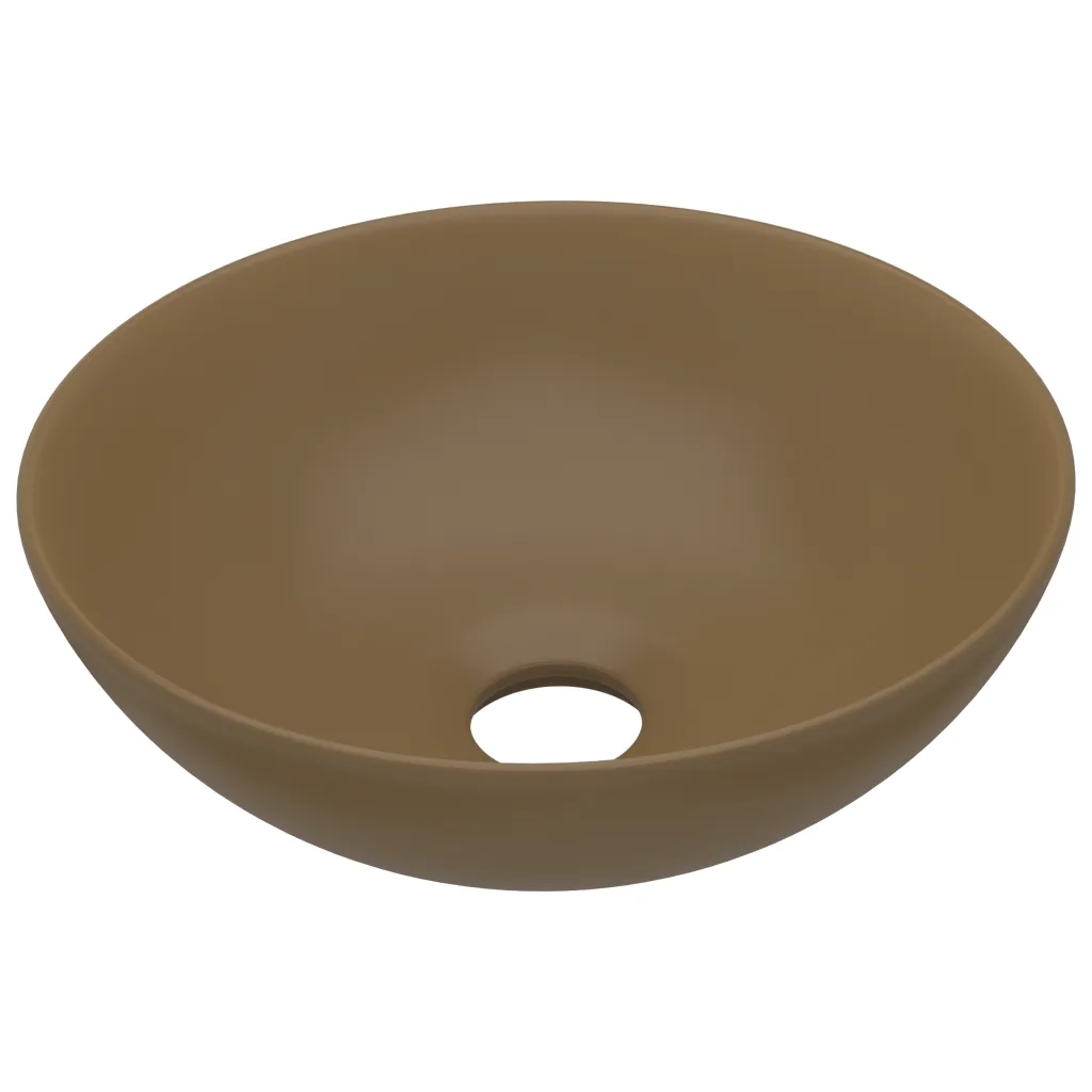 Lavandino da Bagno in Ceramica Crema Opaco Rotondo 146985