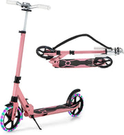 Monopattino da bambino con 2 ruote, LED e freno, skateboard pieghevole, 3 altezze regolabili, scooter in alluminio con cavalletto e cintura, carico 100 kg, bambini 8 anni
