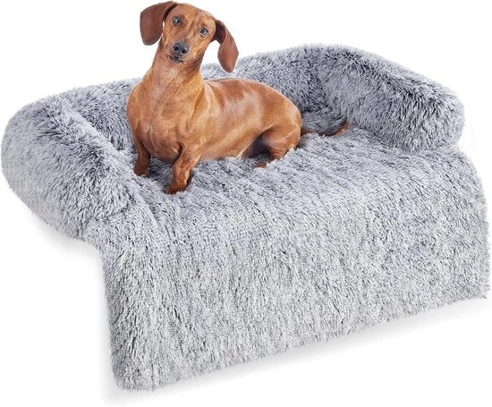 Letto per cani in piuma, coperta per cani medio grande, ombré grigio - cuscino per cani extra morbido - dimensioni L 95 x 85 x 16 cm
