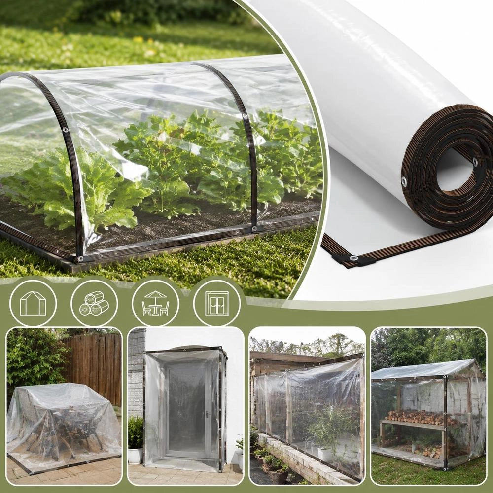 Telo trasparente con occhielli, 1x12 m, in polietilene, lungo e pratico, ideale per esterni, giardino e balcone