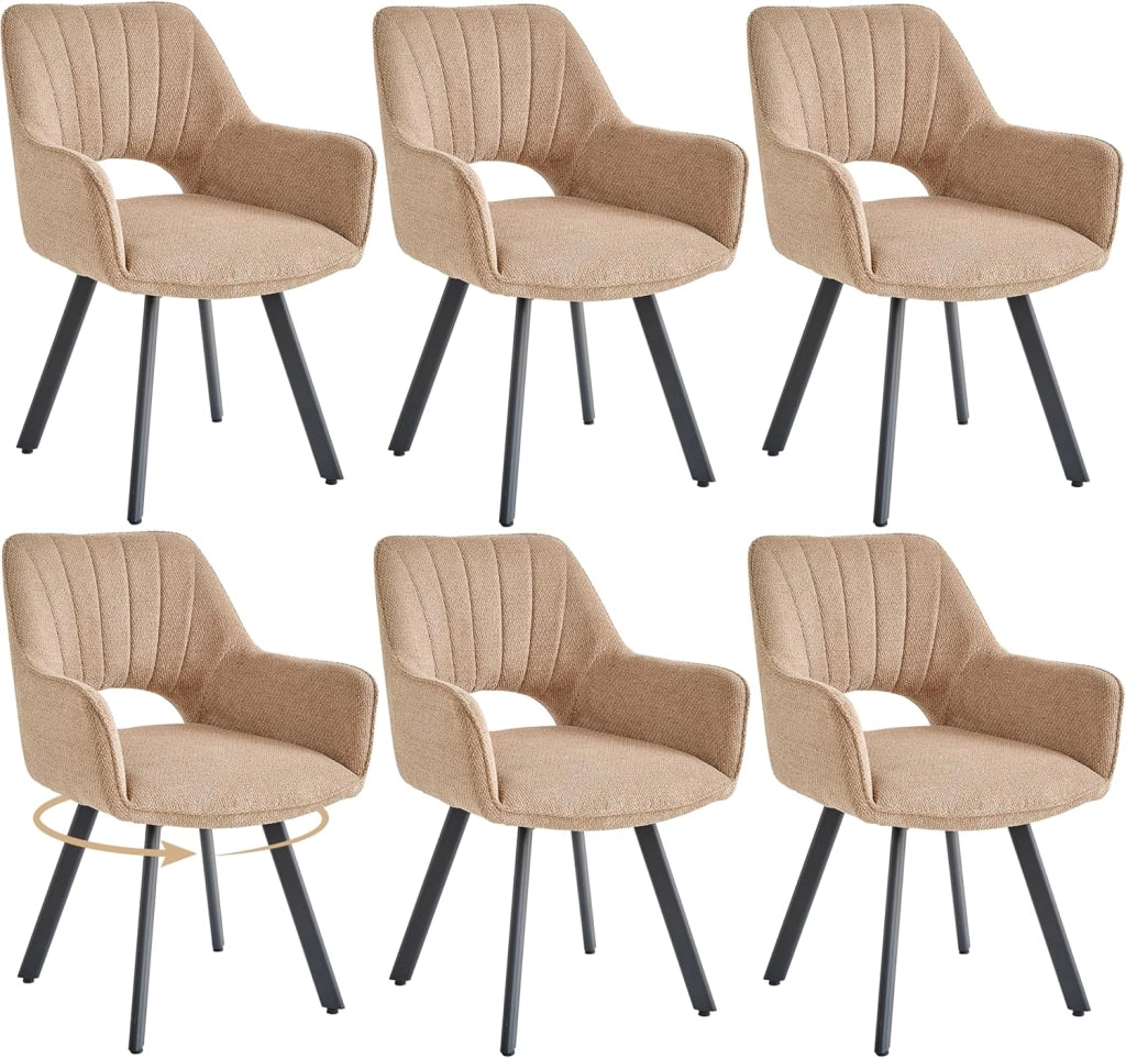 GrandCA HOME set di 6 Sedia da pranzo girevole a 360° con braccioli,sedia da cucina moderna,con gambe in metallo,ideale per cucine,sale da pranzo e camere da letto-Marrone chiaro