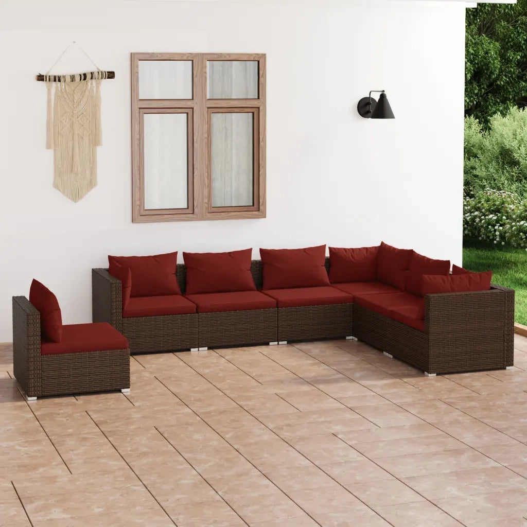 Set Divani da Giardino 7 pz con Cuscini in Polyrattan Marrone cod mxl 39040