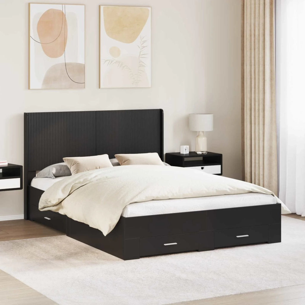 Struttura del letto con stoccaggio e testata Nero 135 x 190 cm 3414118