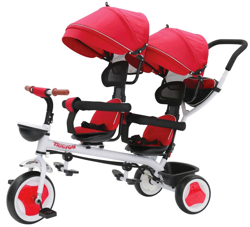 Passeggino Triciclo Gemellare con Sedile Girevole 360° Kidfun Tricygò Rosso