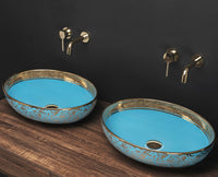 Lavabo Da Appoggio In Ceramica Margot Blue / Gold