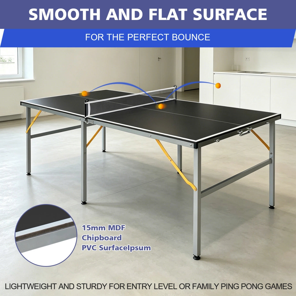 TAVOLO PING PONG 182x91 cm Nero MDF e Acciaio, Set con rete, 2 racchette, 3 palline