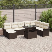 Set Divano da Giardino 9 Pezzi con Cuscini Marrone Polyrattan
