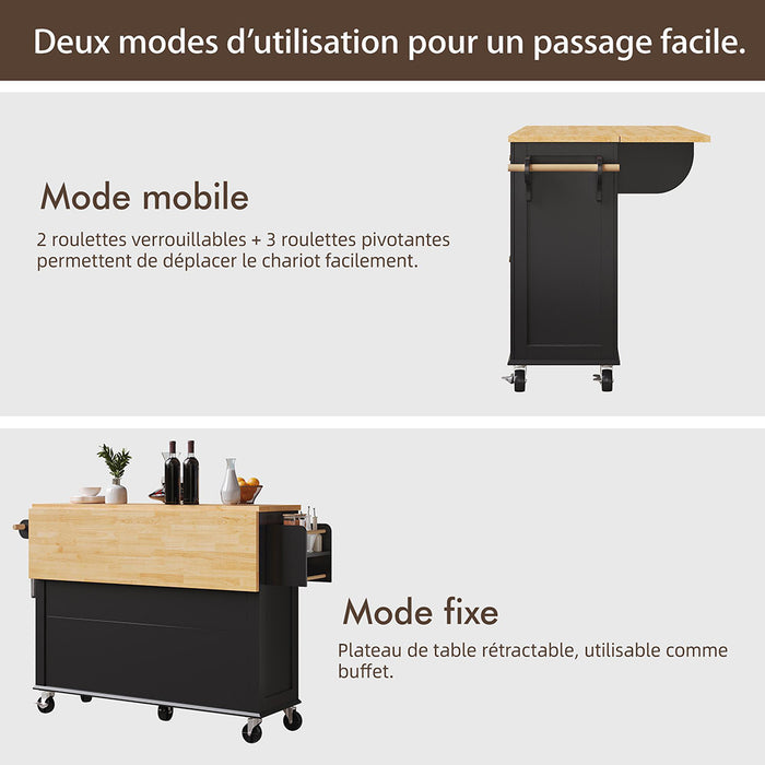 Isola cucina vetrata - Xylo - nero ruote spazio ampio legno