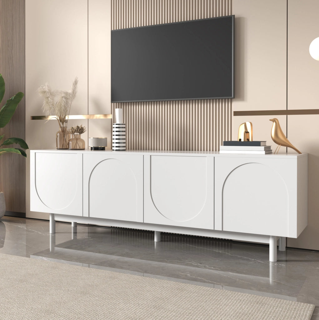 Mobile TV bianco 175x38x56 cm con 4 ante push-to-open e ripiani regolabili