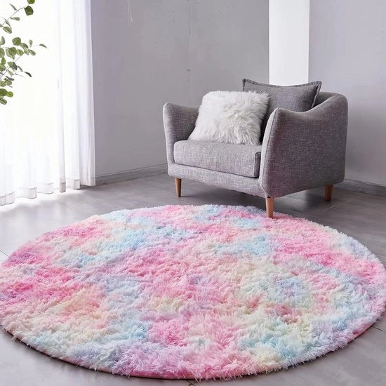 Tappeto a basso pelo per soggiorno morbido - 150 cm, tappeto per pavimento arcobaleno