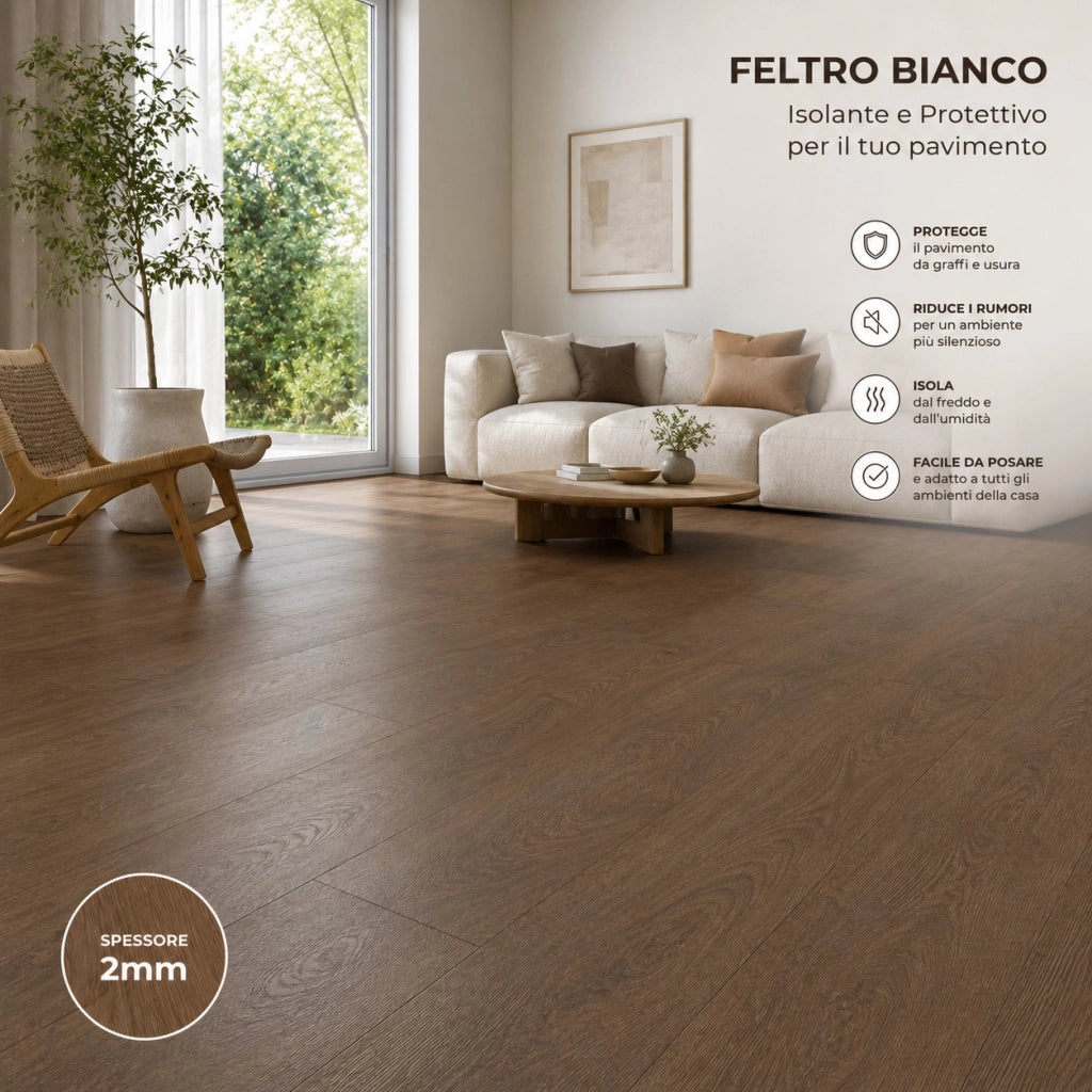 2 x 15 m (30 m²) Pavimento Vinilico a Rotolo Effetto Legno Noce Affumicato – Spessore 2 mm con Feltro Fonoassorbente