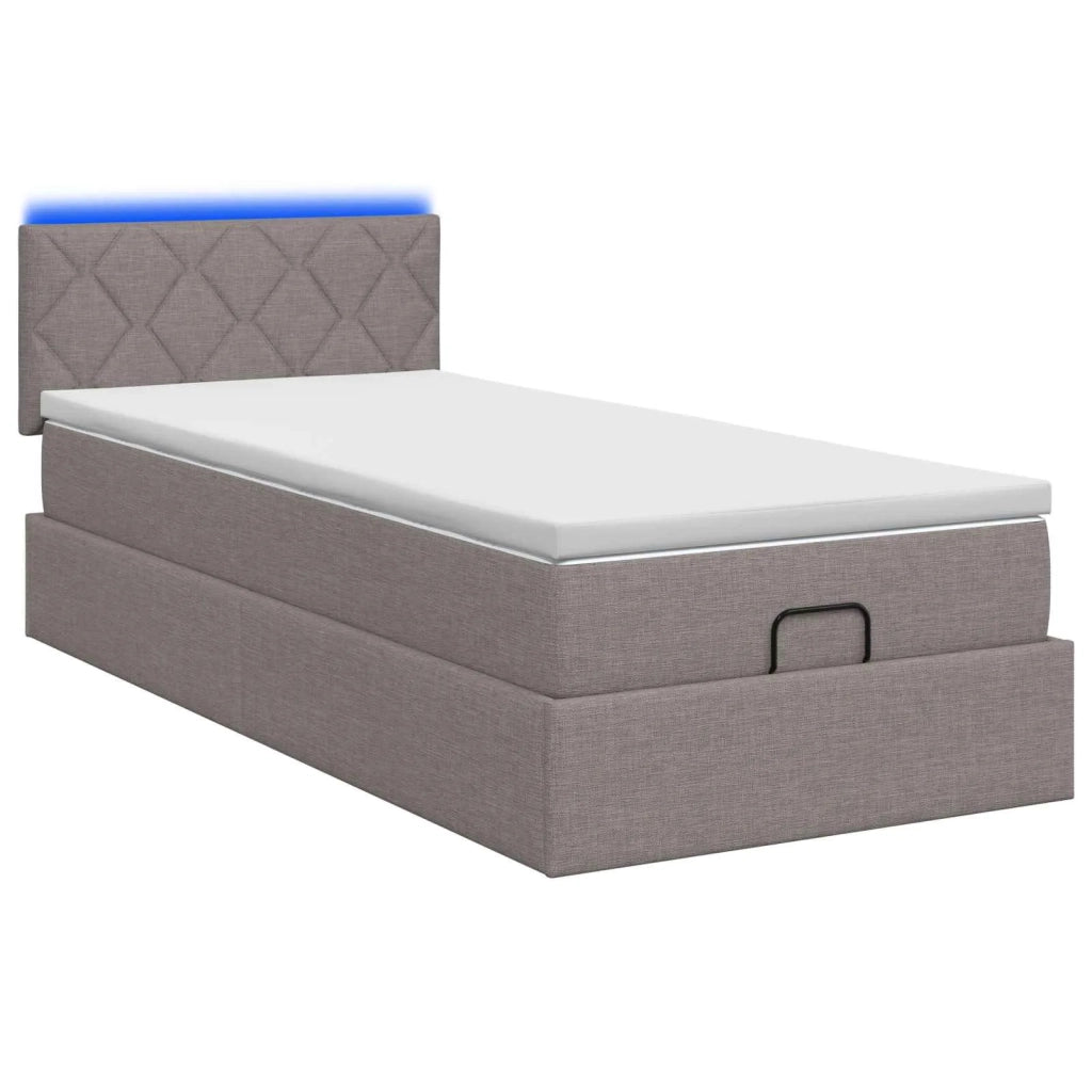 Letto Ottomano con Materasso e LED Tortora 100 x 200 cm Tessuto 3456971
