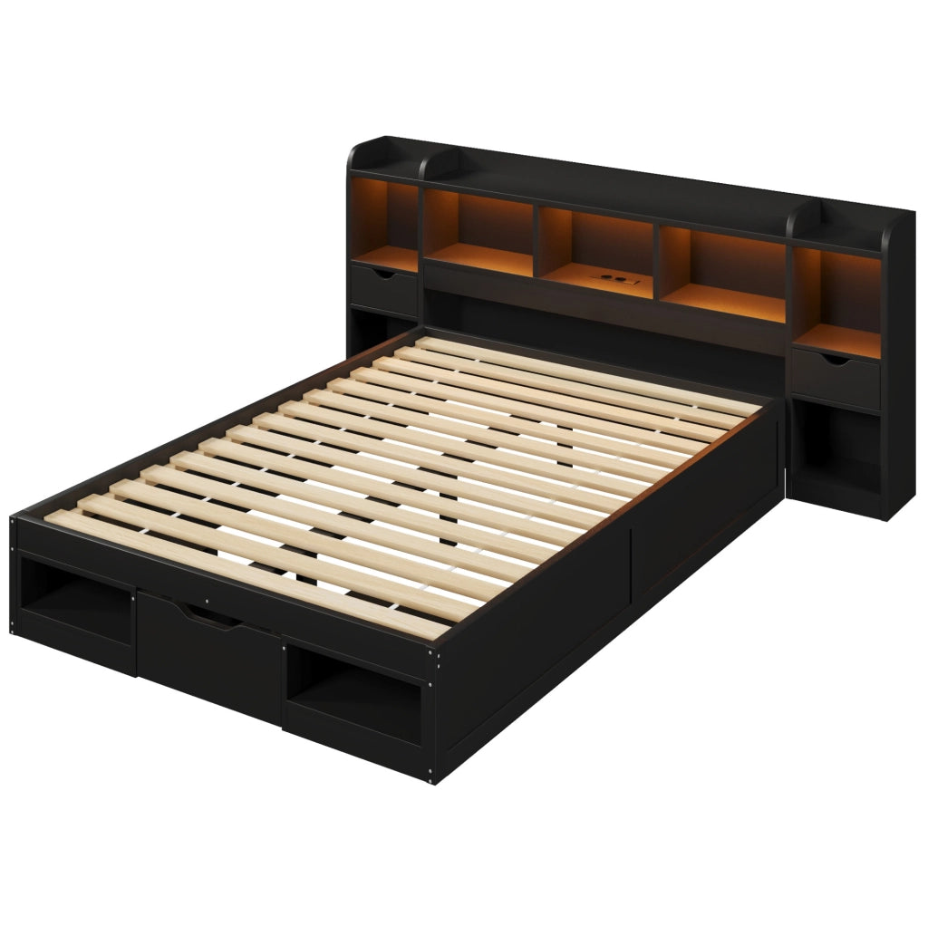 LETTO a piattaforma 140x200 cm con testiera e pediera contenitore nero