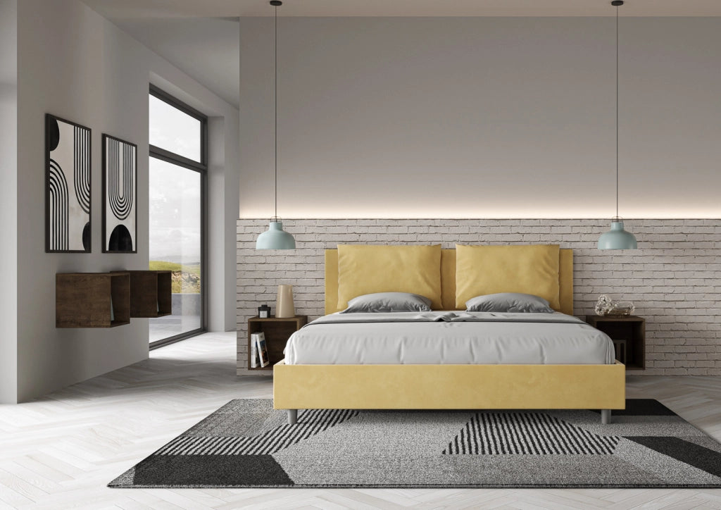 BS COM Letto con rete imbottito 180x210 microfibra ocra