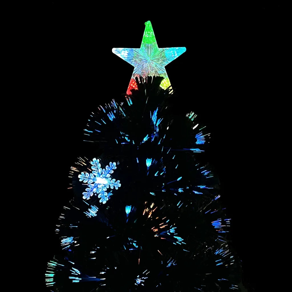 Albero Natale con Fiocchi di Neve a LED Nero 180cm Fibra Ottica