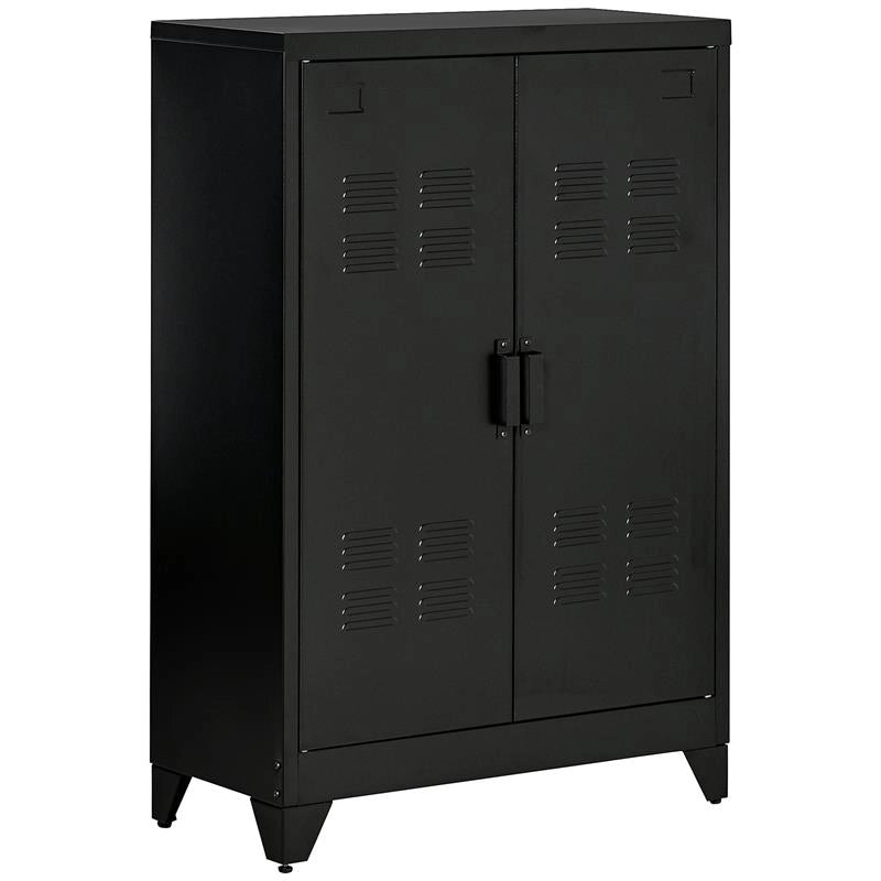 ARMADIETTO METALLICO A 2 ANTE IN STILE INDUSTRIALE PER CASA E GARAGE, 75X33X110 CM, NERO