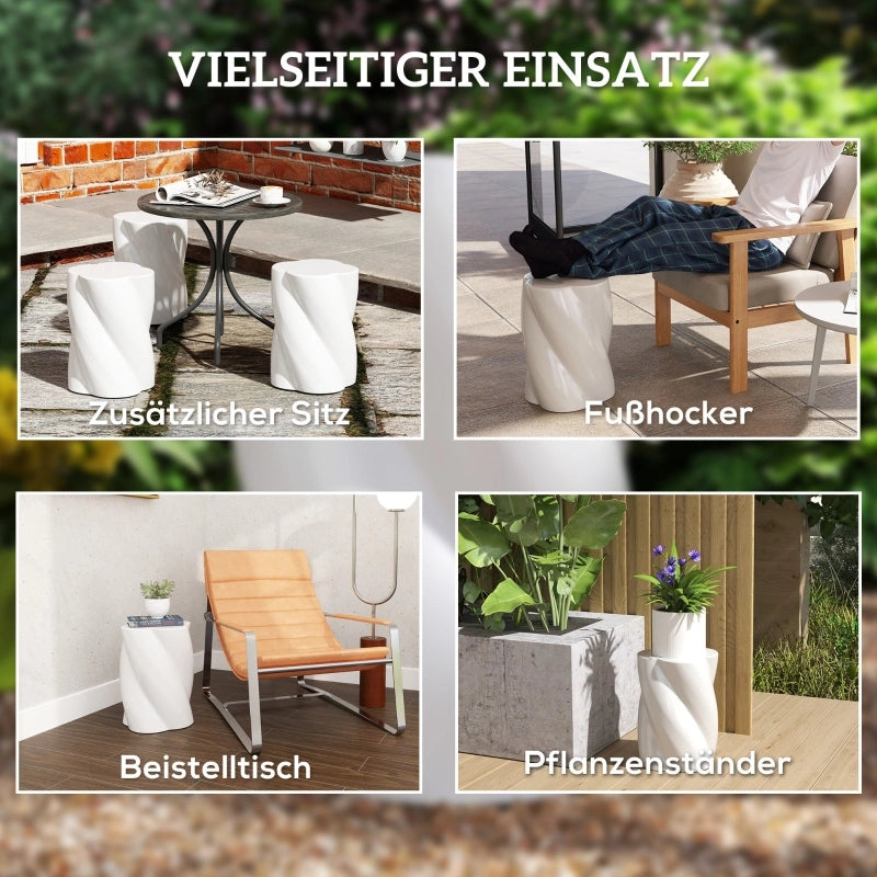 Sgabello a spirale in ceramica resistente alle intemperie con coperchio per giardino e patio bianco