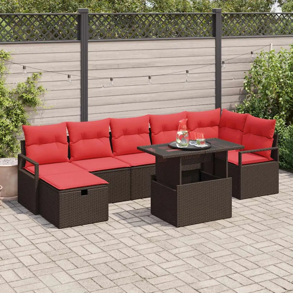 Set Divano da Giardino con cuscino 8 pcs Marrone Poly Rattan