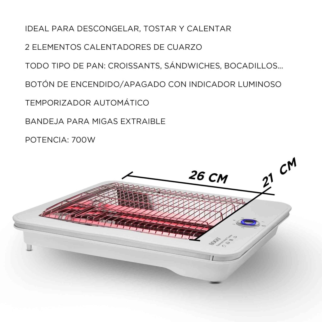Tostapane orizzontale 4 fette, 7 livelli tostatura regolabili, vassoio briciole estraibile 700W cucina - SOGO
