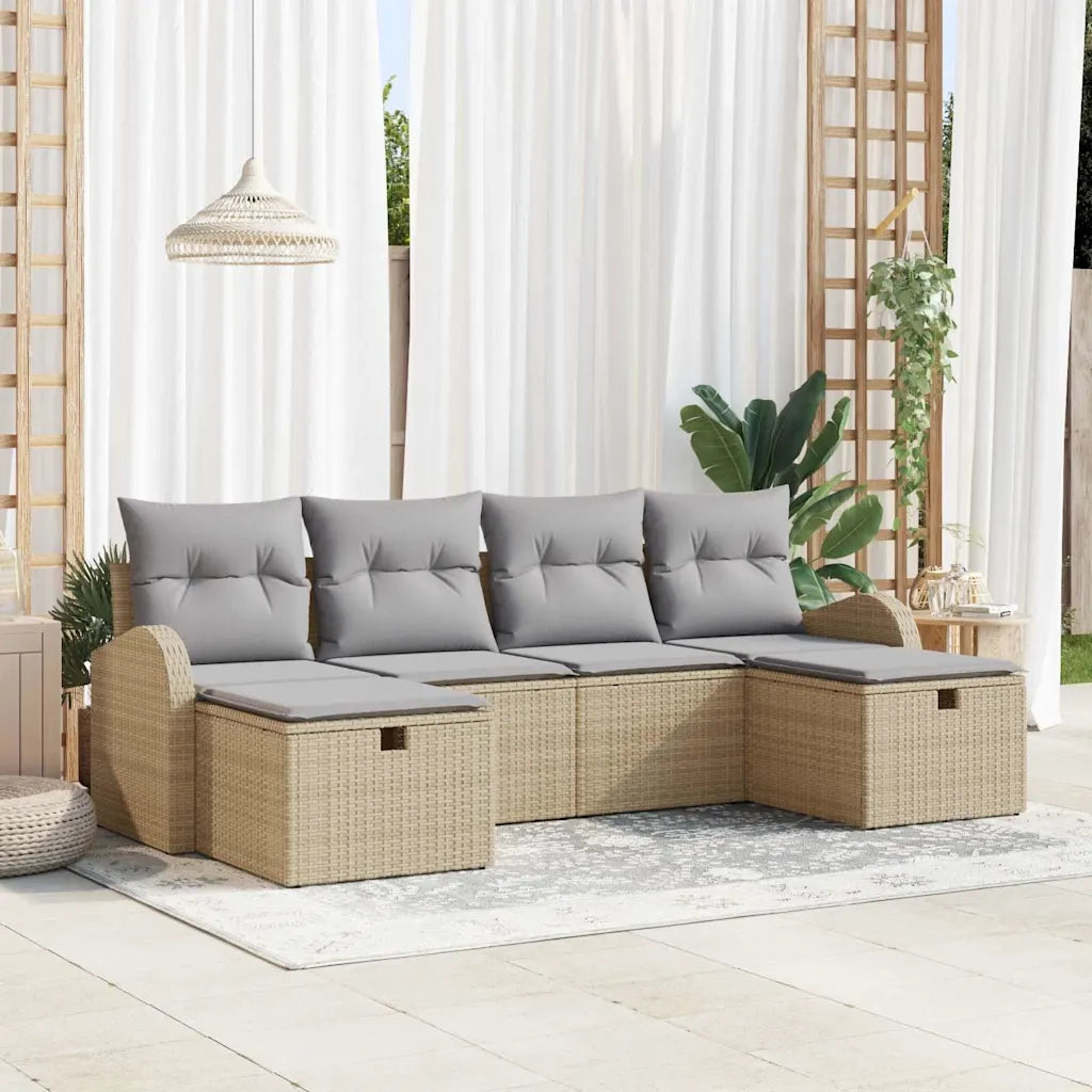 vidaXL Set Divano da Giardino con cuscino 6 pcs Beige Poly Rattan