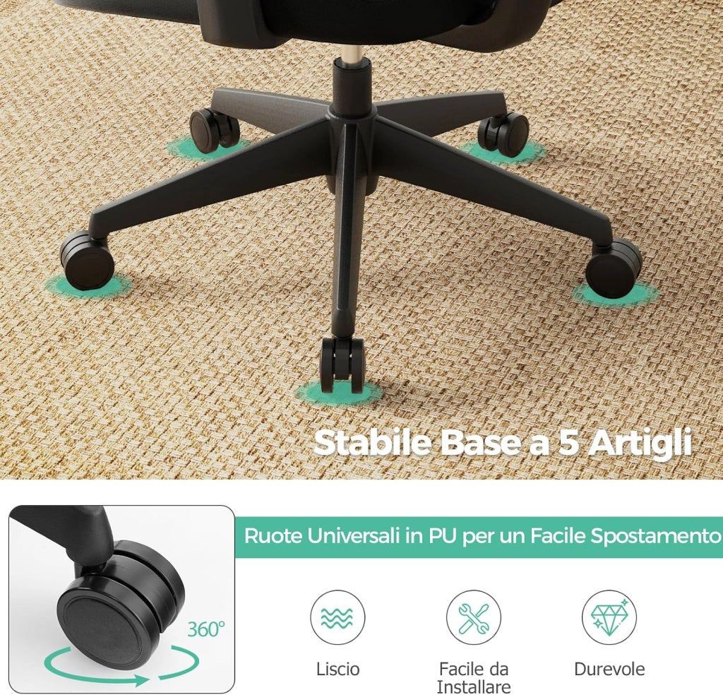 Sedia da Ufficio Ergonomica, Sedia da Scrivania Regolabile e Inclinabile, Sedia Girevole in Rete Traspirante, con Poggiatesta e Braccioli Regolabili, 72 x 72 x 117-126,5 cm