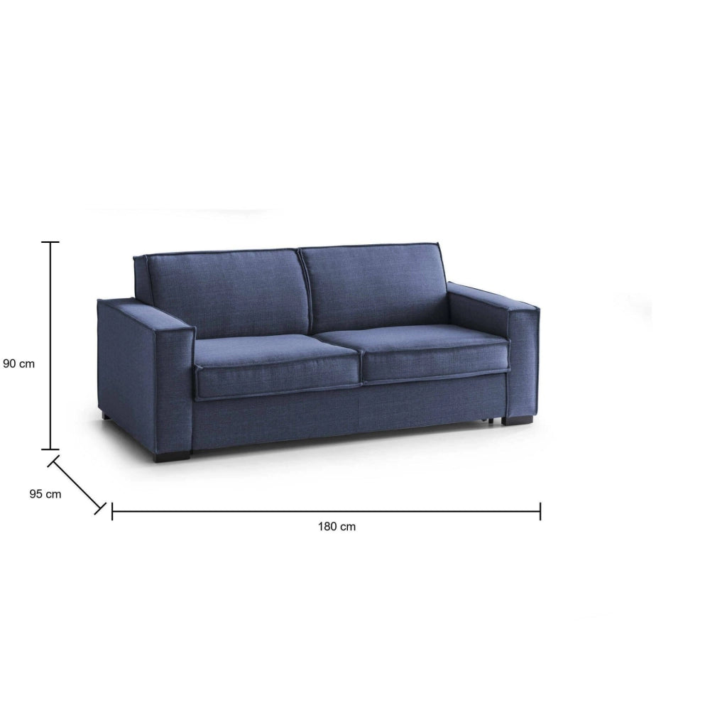 Divano Letto Alisa, Divano a 2 posti Large, Made in Italy, SofÒ  Soggiorno con apertura girevole, in tessuto imbottito, con Braccioli slim, cm 180x95h90, Blu