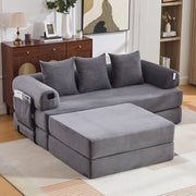 DIVANO MODULARE 200x190x67 cm in corduroy grigio scuro con pouf e 3 cuscini