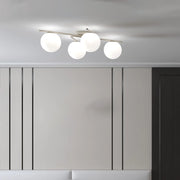 Plafoniera Contemporanea Holly Metallo Marrone Vetro Bianco 4 Luci E27