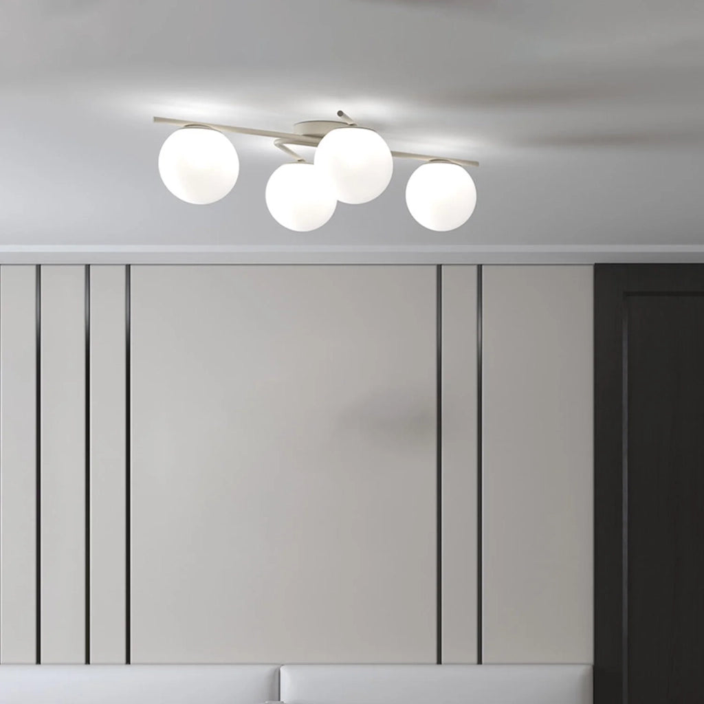 Plafoniera Contemporanea Holly Metallo Marrone Vetro Bianco 4 Luci E27