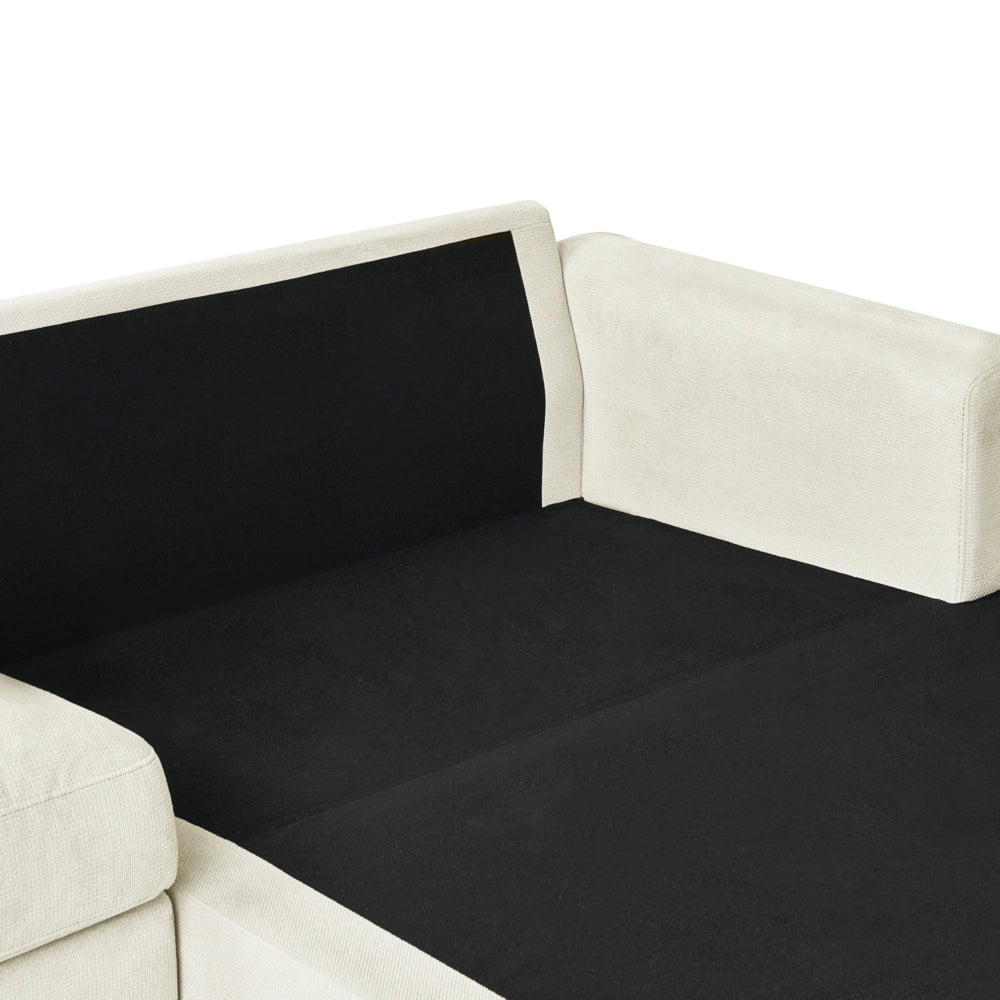 Divano angolare a sinistra  in tessuto di ciniglia bianco sporco Poliestere Metallo Gambe nere 190 x 272 x 83 cm Schienale imbottito e rifinito 3 posti a L Soggiorno in stile moderno