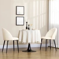 Set 2 Sedie da Salotto e Sala da Pranzo Imbottite, in Metallo e Tessuto Effetto Velluto Beige, 52x54x79 cm