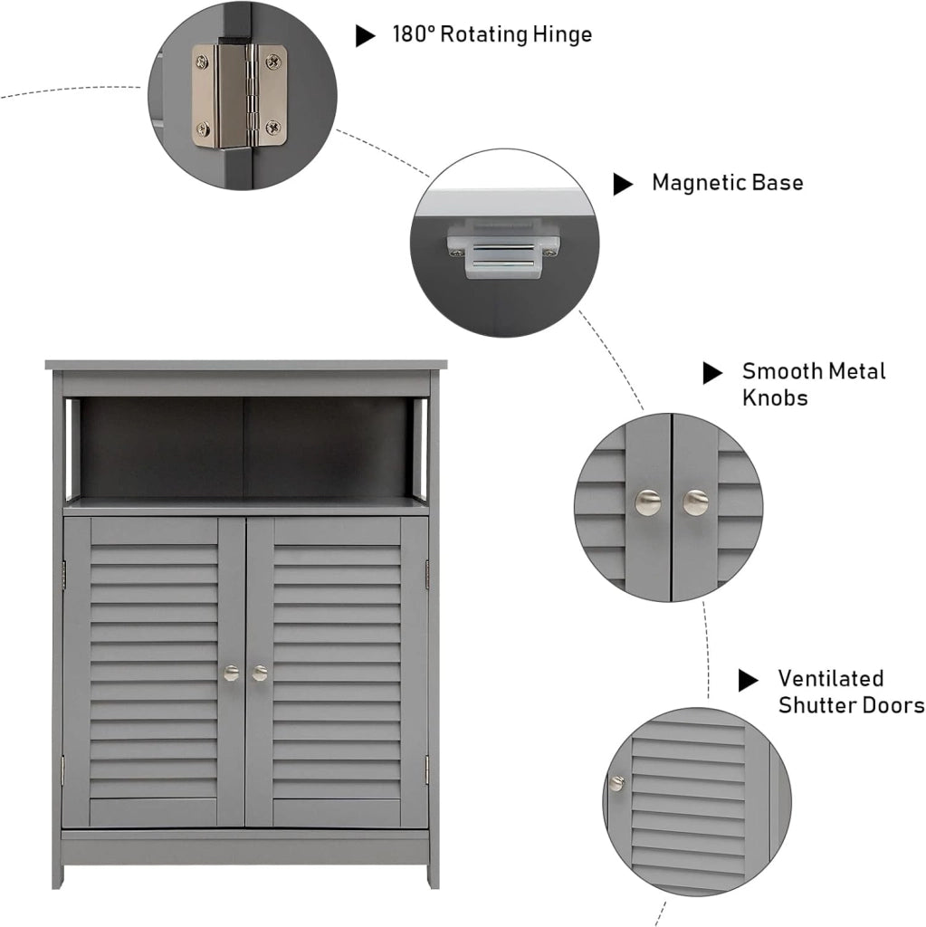 Armadietto Mobile Bagno Autoportante, con 2 Ante Legno e Ripiani Regolabili in Altezza, 3 Livelli, Multiuso e Salvaspazio, 30x60x80 cm (Grigio)