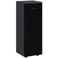 kleankin Mobiletto Bagno in Truciolato con Cassetto e Armadietto a 2 Livelli Regolabili, 30x30x82 cm, Nero e Grigio