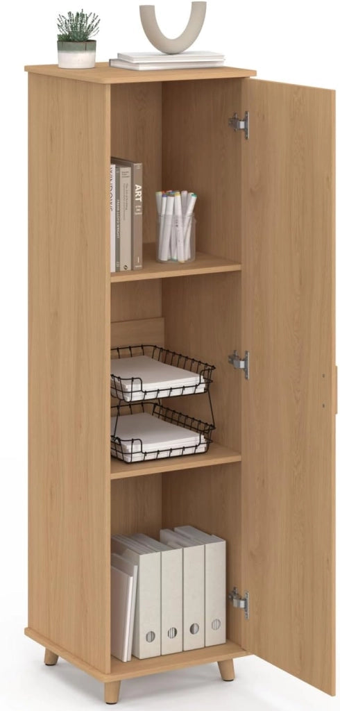 Armadietto portaoggetti Juliette 1 anta 3 ripiani effetto stecche legno color rovere