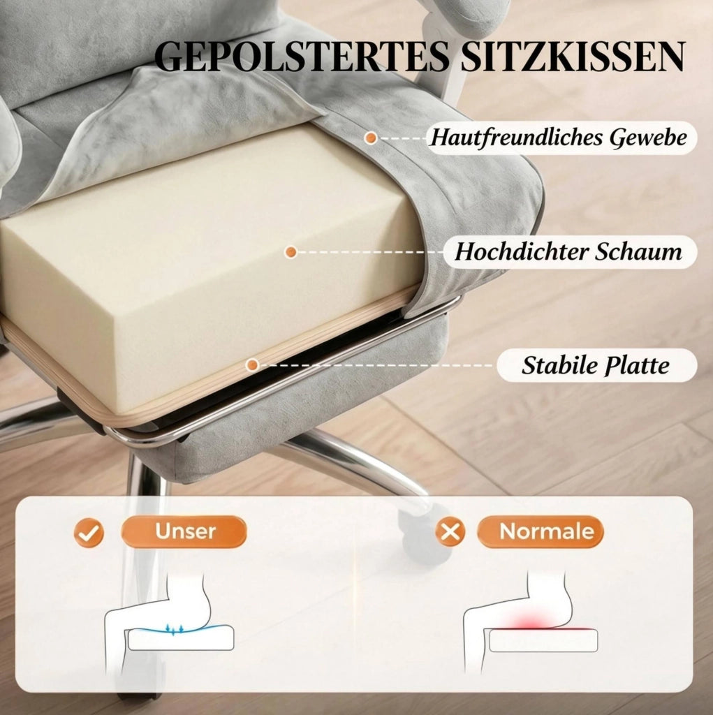 Sedia da ufficio ergonomica in velluto grigio con poggiapiedi