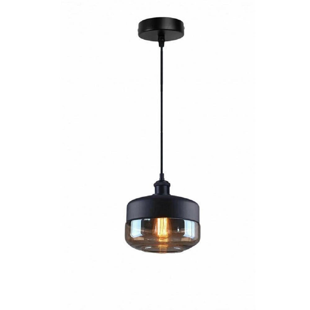 Trade Shop - Lampadario A Sospensione Vintage Da Soffitto E27 Nero Vetro Effetto Ambrato Lp13 -