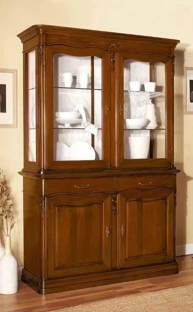 Cristalliera-boiserie in legno con fregi tinta noce misura l.154 p.53 h.230 - Mobili 2G
